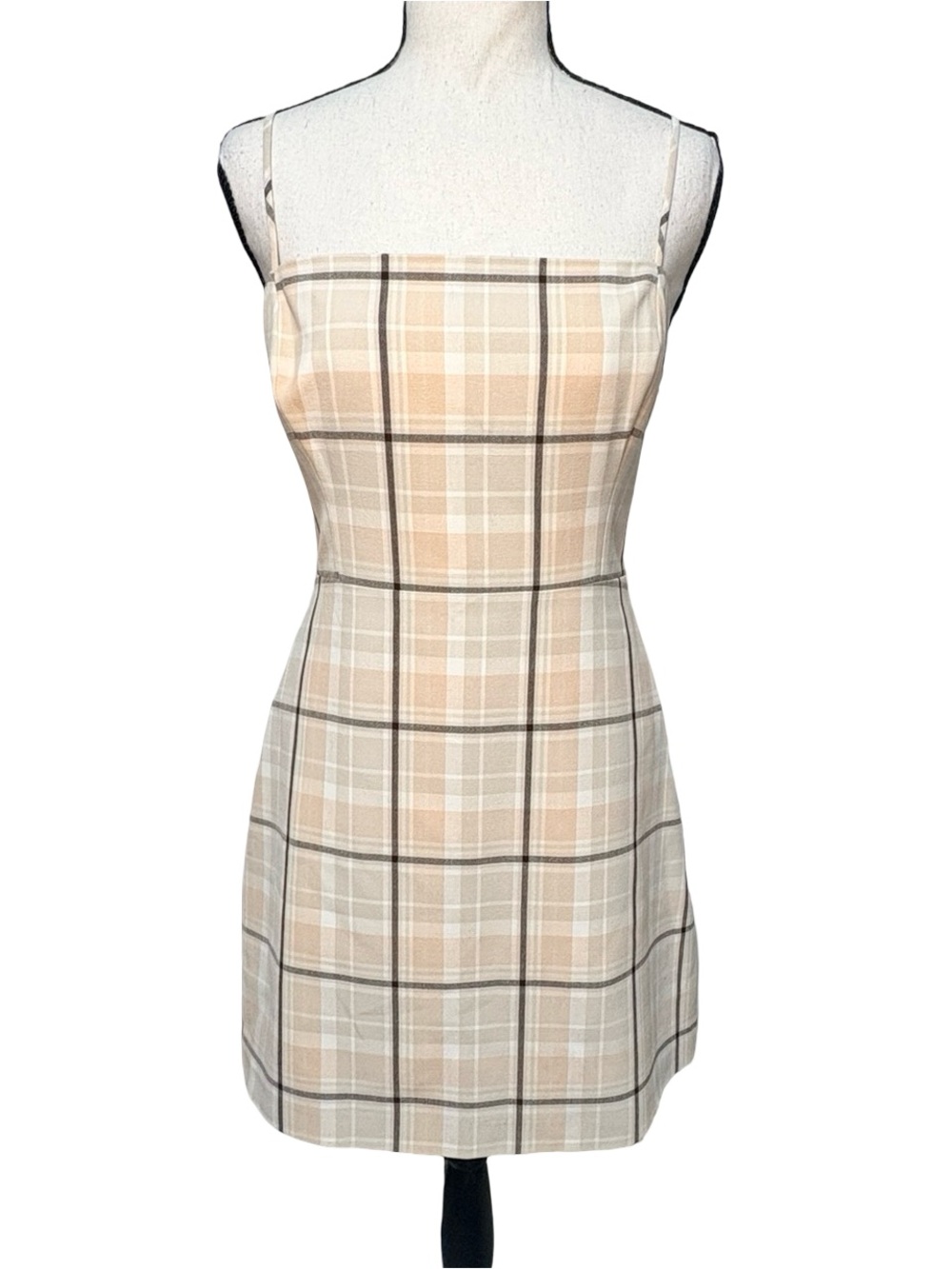 Wilfred Aritzia New Classic Plaid Mini Dress Beige Brown 77981 Womens Size 4